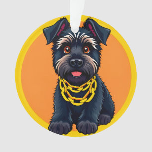 Aardige Cartoon Zwarte Hond met Gouden Ketting Ornament