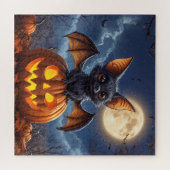 Aardige cartoonvleermuis op een Jack-o'-Lantern Legpuzzel (Horizontaal)