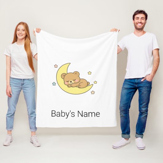 Aardige Chibi Babybeer Slaapt op Maan Aangepaste V Fleece Deken (In situ)