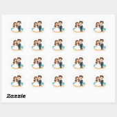 Aardige Chibi Bruid en Bruidegom – Strand Scene Ronde Sticker (Vel)