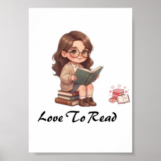 AARDIGE CHIBI MEISJE LEEST BOEK POSTER