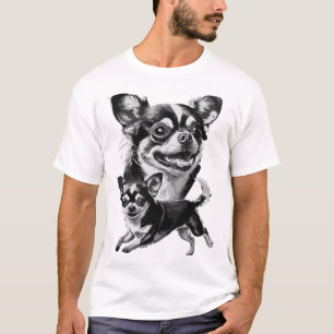 Aardige Chihuahua-tweeling Zwart en Wit Huisdier T-shirt
