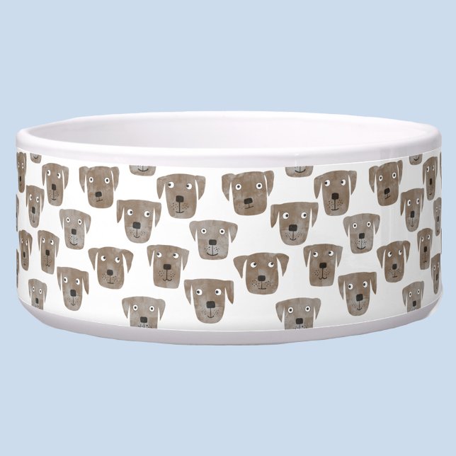 Aardige Chocolade Labradors retrieverhond Aquarel Voerbakje (Fun watercolor dog faces pet bowl)