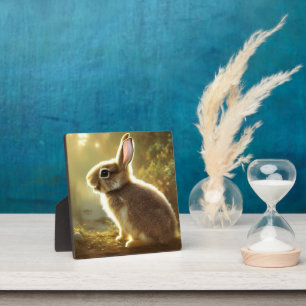 Aardige Cottontail-wildlevenportret op tafel Fotoplaat