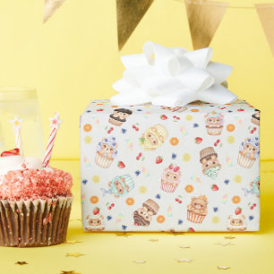 Aardige Cupcake Beer en Traktaties Naadloos Patroo Cadeaupapier