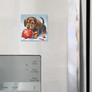 Aardige Dachshund Pup Die Speelt Met Rode Bal Magneet