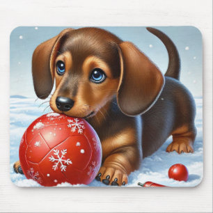 Aardige Dachshund Pup Die Speelt Met Rode Bal Muismat