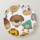Aardige dieren olifant koe hond kids nursery rond kussen (Achterkant)