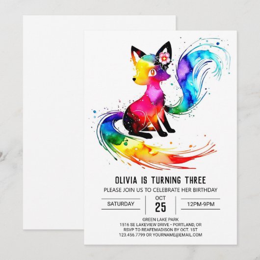 Aardige digitale vos uit het bos - meisje verjaard kaart (Voorkant / Achterkant)