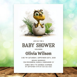 Aardige dinosaurus baby shower uitnodiging