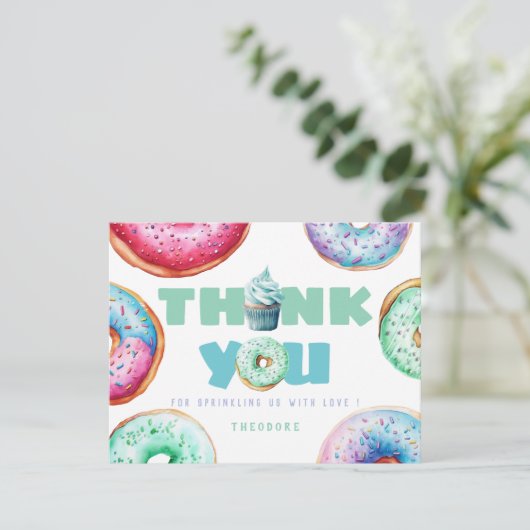 Aardige Donut Jongen Aangepaste Bericht Kinderen V Bedankkaart (Staand voorkant)