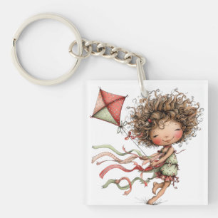 AARDIGE DROMERIGE ZOMERMEISJE MET VLIEGER SLEUTELHANGER