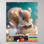 Aardige eekhoorn die een boek leest Aangepaste kin Poster (Voorkant)