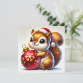 Aardige eekhoorn die kerstversiering omhelst feestdagenkaart (Staand voorkant)