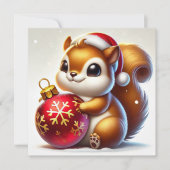 Aardige eekhoorn die kerstversiering omhelst feestdagenkaart (Voorkant)