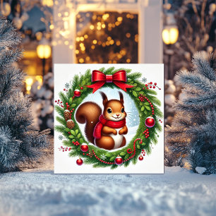 Aardige eekhoorn in kerstkrans feestdagenkaart