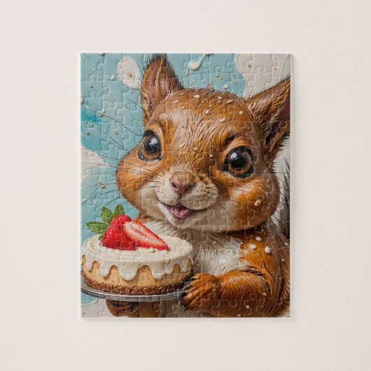Aardige Eekhoorn Met Aardbeientaart Legpuzzel (Verticaal)