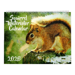 Aardige Eekhoorn Wildlife Waterverfschilderij Kuns Kalender