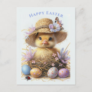 Aardige Eend Kuifhoed Paaseieren Bloemen Briefkaart