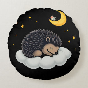Aardige egel die slaapt op een wolk rond kussen