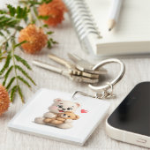 Aardige en Schattige Teddybeer Ontwerp Sleutelhanger (Voorkant Rechts)