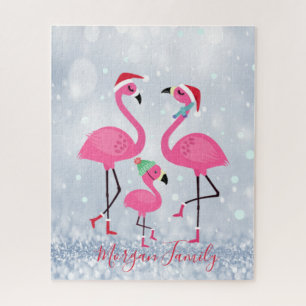 Aardige Familie Flamingo's Kerstman Hoed Legpuzzel