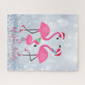 Aardige Familie Flamingo's Kerstman Hoed Legpuzzel (Horizontaal)