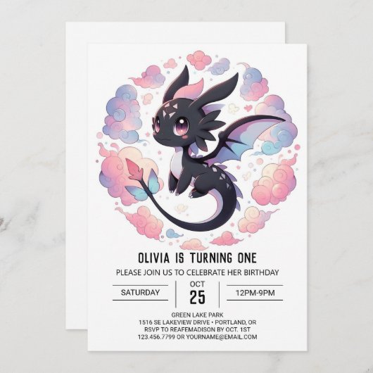 Aardige Fantasy Draak 1e Verjaardag Kaart (Voorkant / Achterkant)