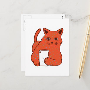 Aardige Fantasykat Met een Mobiele Telefoon Briefkaart