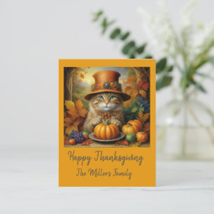 Aardige feestelijke Thanksgiving kat vermomd Feestdagenkaart