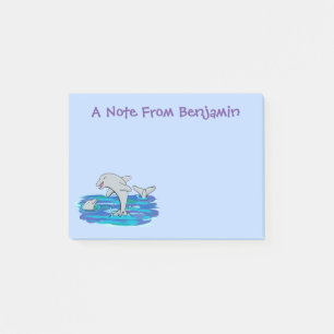 Aardige gelukkige dolfijnen cartoonillustratie post-it® notes