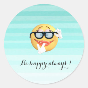 Aardige Gelukkige Emoji Gezicht - Wees altijd gelu Ronde Sticker