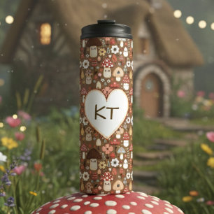 Aardige gemerkte cottage core paddenstoelen thermosbeker