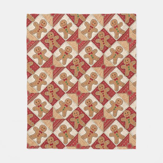 Aardige Gingerman Patchwork Kerstmis Fleece Deken (Voorkant)