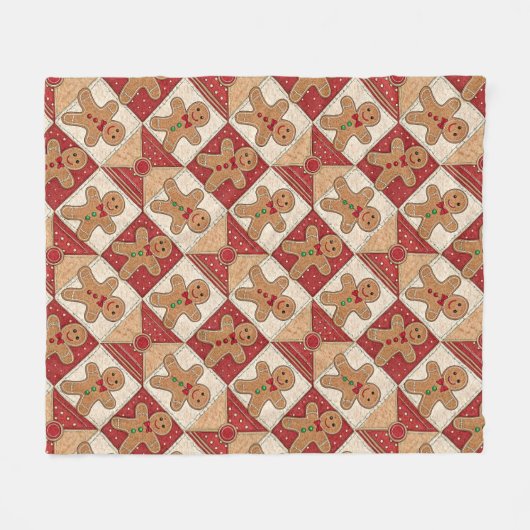 Aardige Gingerman Patchwork Kerstmis Fleece Deken (Voorkant (Horizontaal))