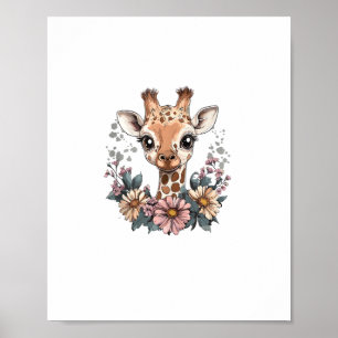 Aardige Giraffe Omringd Door Bloemen _6 Poster