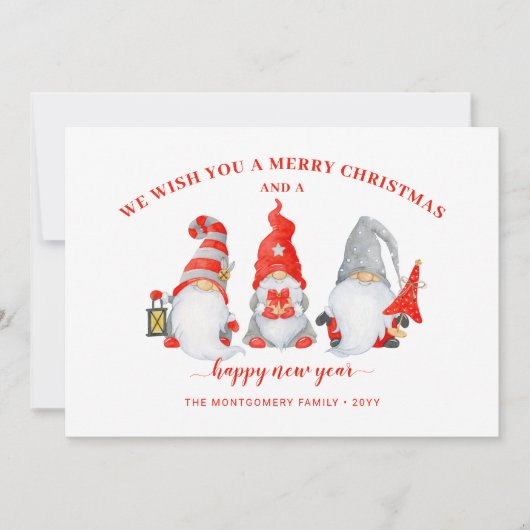 Aardige Gnome Trio Aangepaste Kerst Feestdagenkaart (Voorkant)