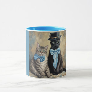 Aardige goed geklede grijze tabby en zwarte katten mok