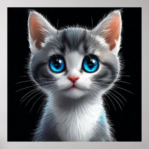 Aardige Grijze Kitten Met Strikte Blauwe Ogen Poster