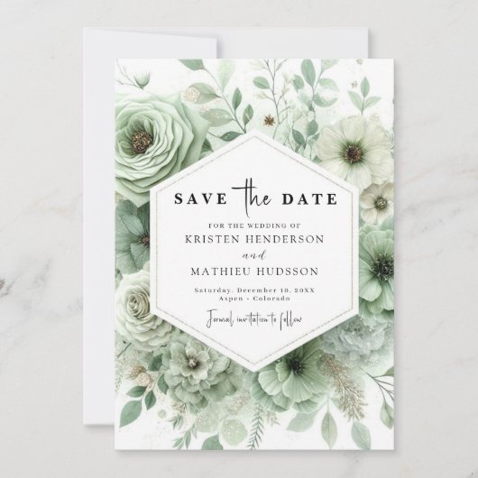 Aardige grillige Waterverf Sage Green Wedding Save The Date (Voorkant)