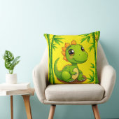 Aardige groene cartoon dinosaurus tussen bamboepla kussen (Stoel)
