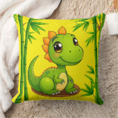 Aardige groene cartoon dinosaurus tussen bamboepla kussen (Deken)