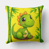 Aardige groene cartoon dinosaurus tussen bamboepla kussen (Achterkant)