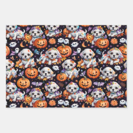 Aardige Halloween Puppies & Kittens Waterverf Inpakpapier Vel