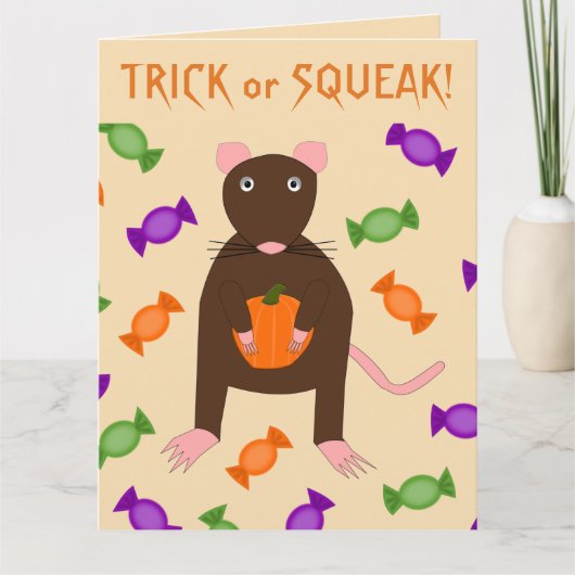 Aardige Halloween-rat en pompoen op maat Kaart (Voorkant)