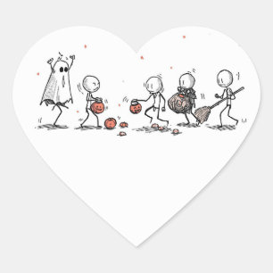 Aardige Halloween-stokfiguur scène Hart Sticker