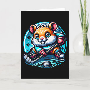 Aardige hamster-hockeyspeler schaatst plezier kaart