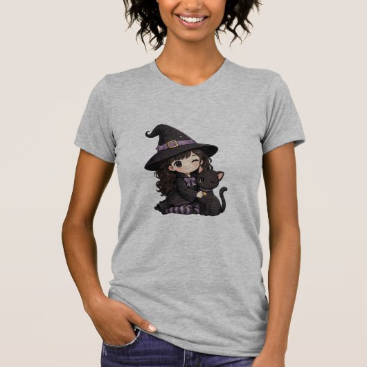 Aardige heks en zwarte kat t-shirt (Voorkant)