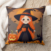 Aardige Heks in Halloween Setting met Pompoenen Kussen (Deken)
