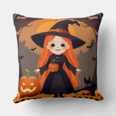 Aardige Heks in Halloween Setting met Pompoenen Kussen (Achterkant)